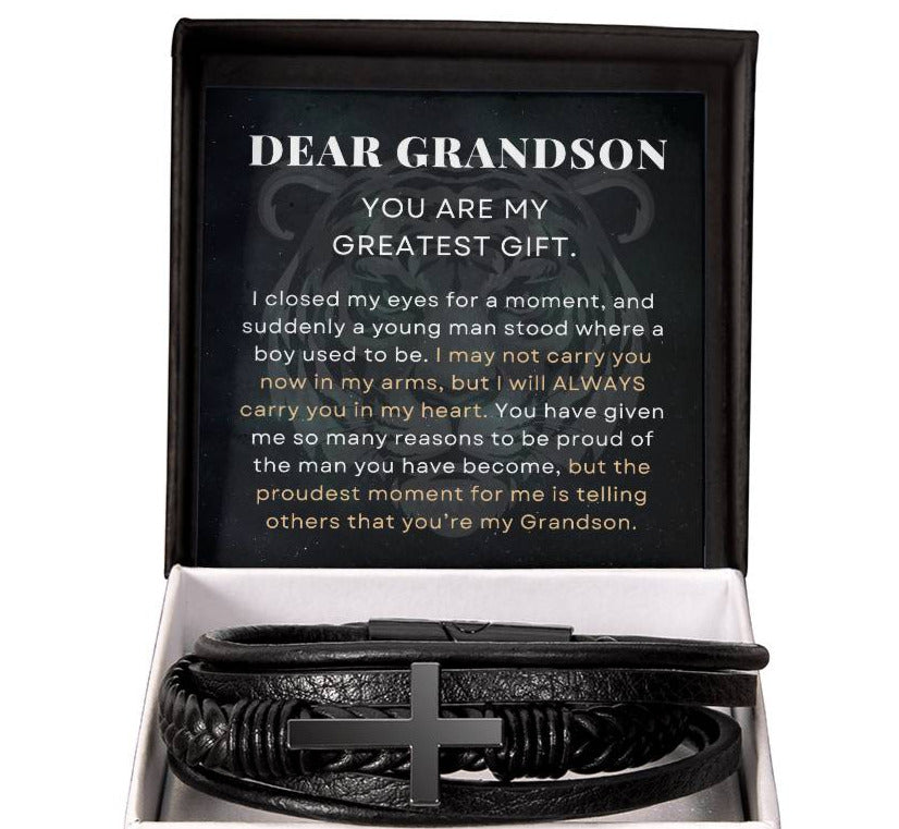 The Proudest Moment For Me, To My Grandson Gift, Men's Cross Bracelet