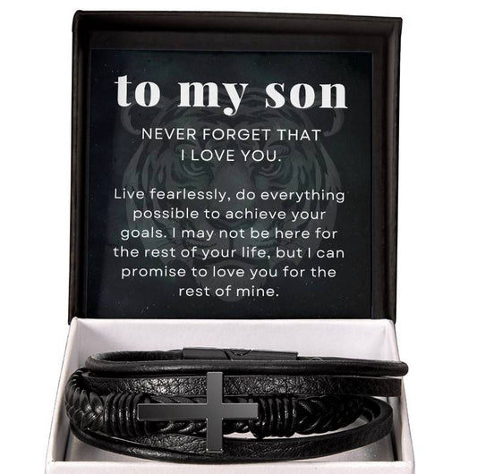 Live Fearlessly, Achieve Your Goals, To My Son Gift, Men's Cross Bracelet