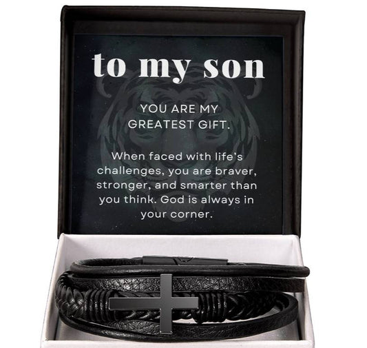 God is Always in Your Corner, To My Son Gift, Men's Cross Bracelet