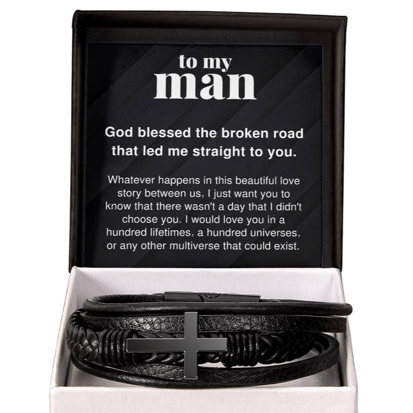 To My Man I Would Love You In a Hundred Lifetimes Men's Cross Bracelet