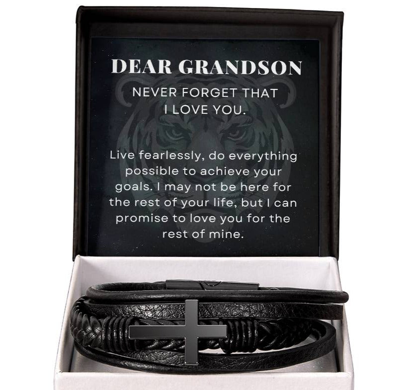 Live Fearlessly and Achieve Your Goals, To My Grandson Gift, Men's Cross Bracelet