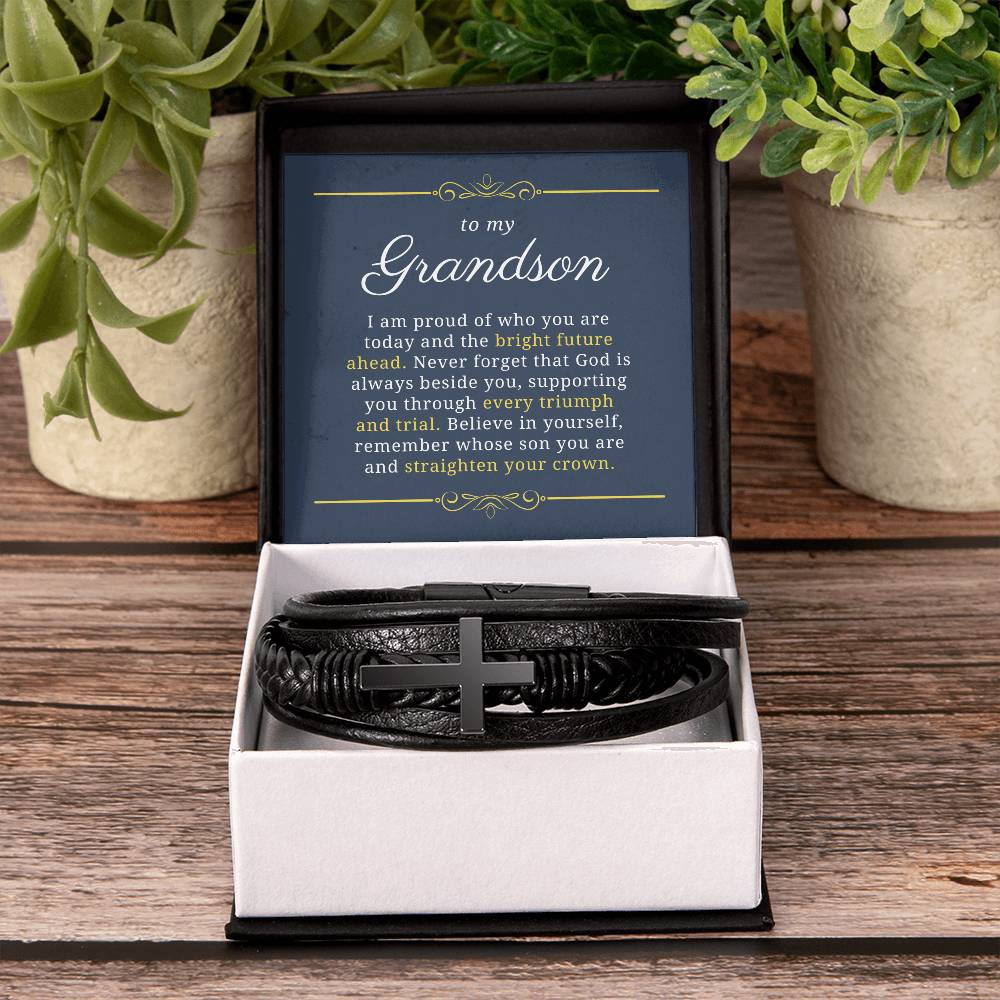 Gift For Grandson, Proud of Who You Are Today, Baptism or Confirmation Gift, Men's Christian Cross Bracelet