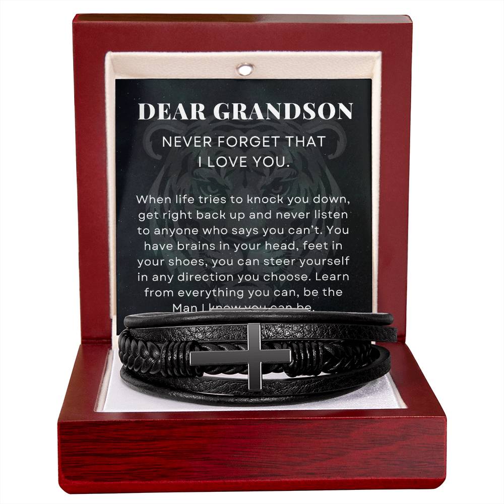 You Can Steer Yourself in Any Direction You Choose, To My Grandson Gift, Men's Cross Bracelet