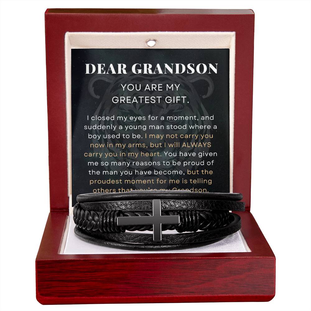 The Proudest Moment For Me, To My Grandson Gift, Men's Cross Bracelet