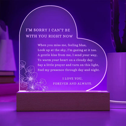 Long Distance Relationship Gift For Girlfriend, Wife or Soulmate, Engraved Acrylic Light Up Heart Plaque, Touching Anniversary Gift