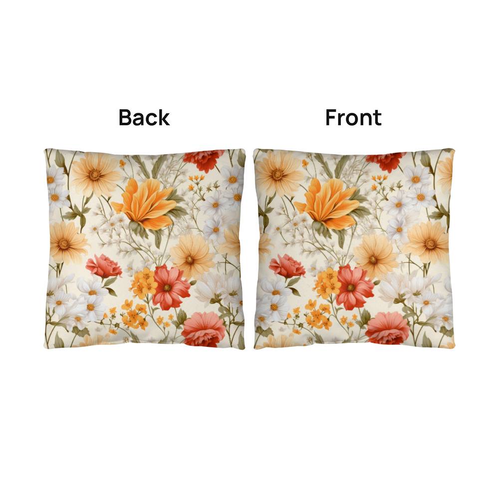 Wildflower Square Throw pillow, Yellow Red Spring Floral Cottagecore Style Living Room Decor