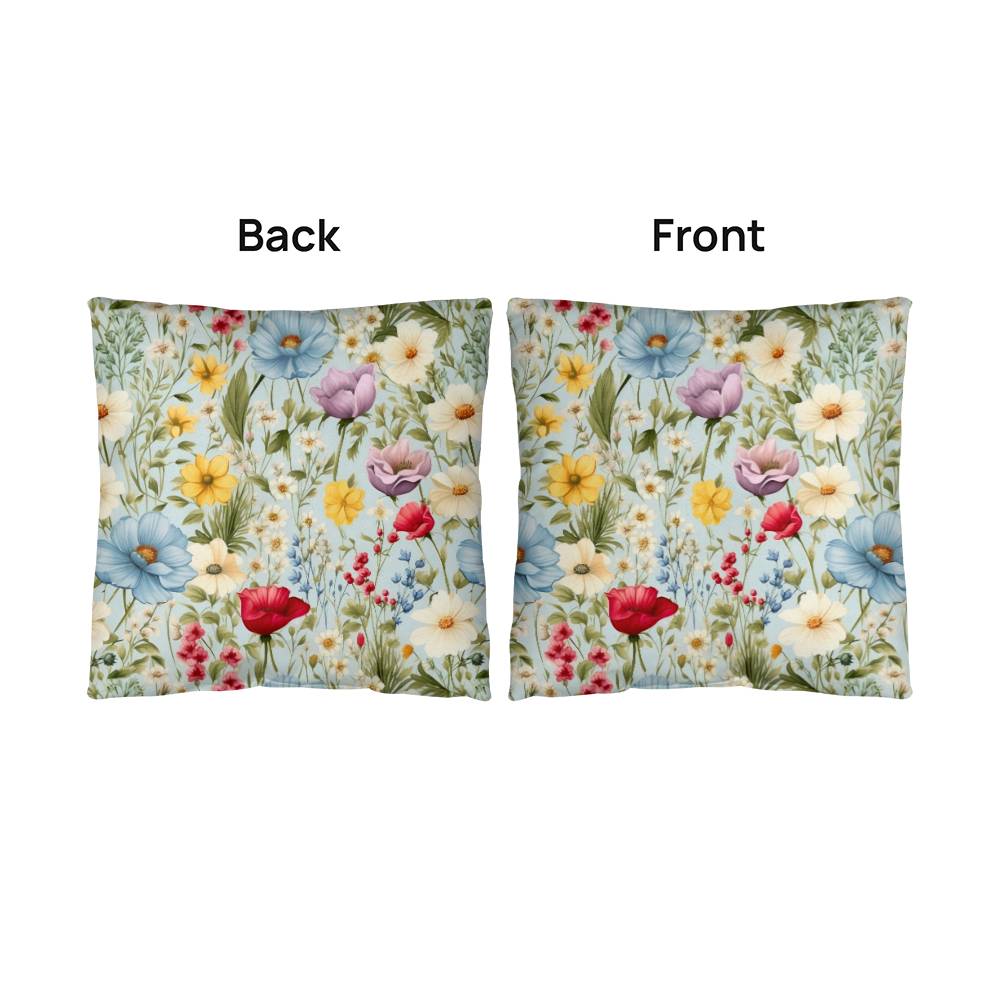 Wildflower Square Throw pillow, French Blue Floral Cottagecore Style Living Room Decor