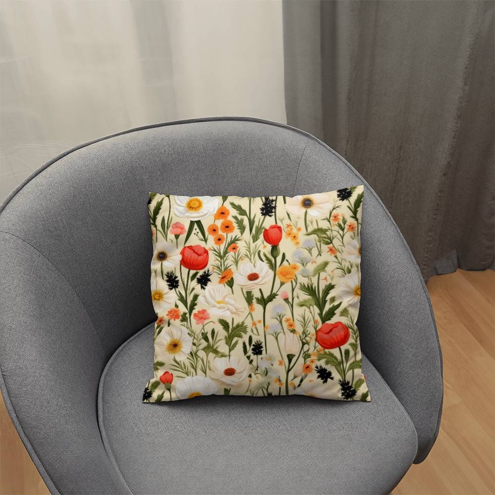 Wildflower Square Throw pillow, Spring Floral Cottagecore Style Living Room Decor