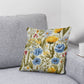 Wildflower Square Throw pillow, Blue Yellow Floral Cottagecore Style Living Room Decor