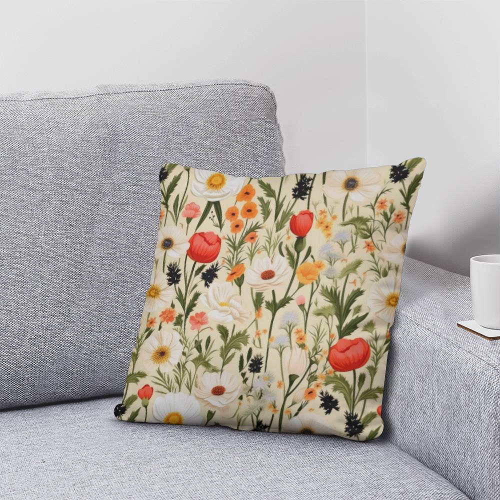 Wildflower Square Throw pillow, Spring Floral Cottagecore Style Living Room Decor