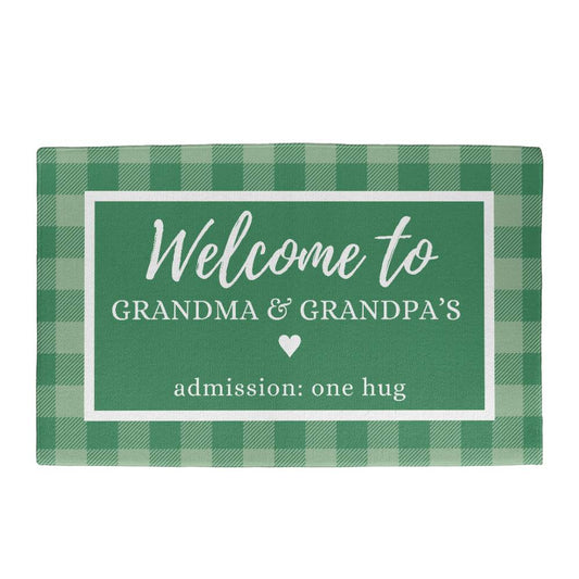 Green Plaid Grandma and Grandpa Indoor Outdoor Welcome Door Mat
