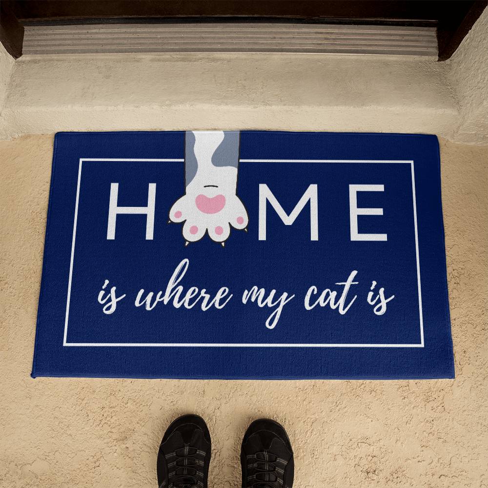 Home is Where My Cat is Indoor Outdoor Welcome Door Mat