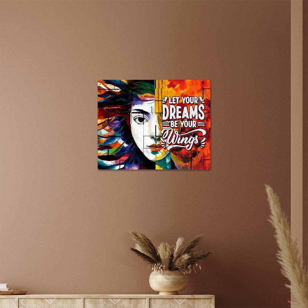 Ley Your Dreams be Your Wings  Quote Positive Motivation Room Decor Horizontal High Gloss Metal Art Print