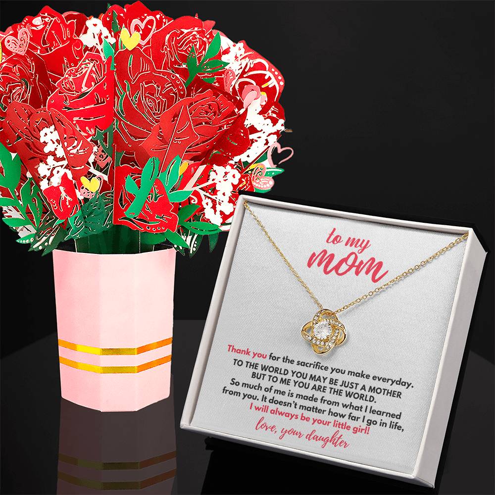 To My Mom Gift, Thank You For The Sacrifice, Love Knot Necklace with Paper Flower Bouquet From Daughter