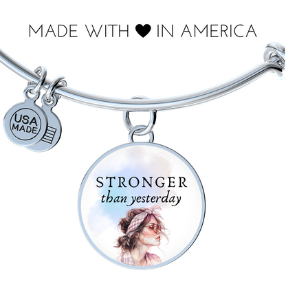 Stronger Than Yesterday, Positive Affirmation Engravable Charm Bangle