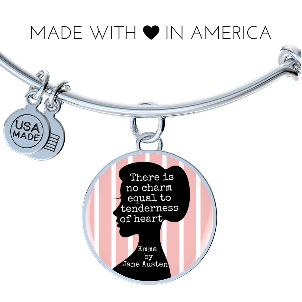 There is No Charm Equal to Tenderness of Heart, Jane Austen Quote, Engravable Charm Bangle