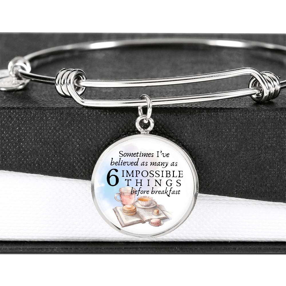 Sometimes I’ve Believed as Many as Six Impossible Things, Alice in Wonderland, Engravable Charm Bangle