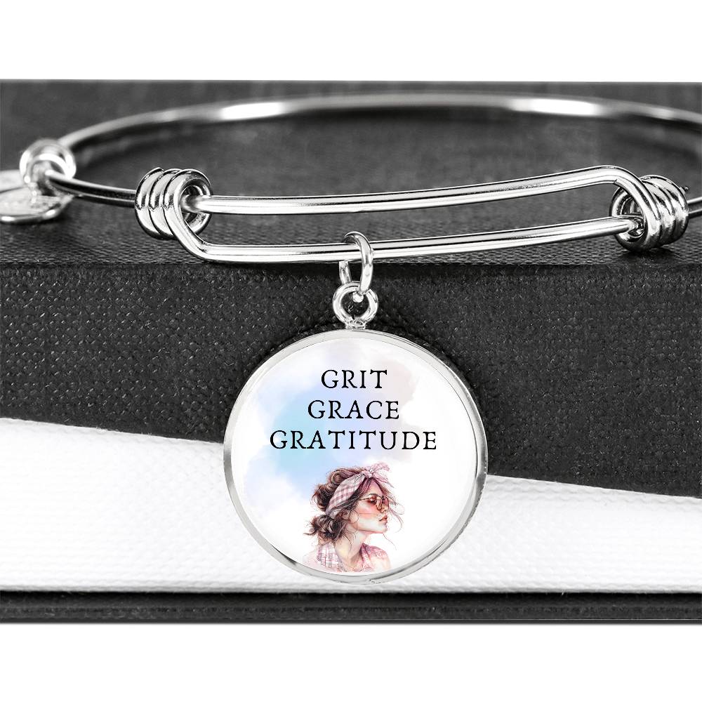 Grit, Grace, Gratitude, Positive Affirmation Engravable Charm Bangle