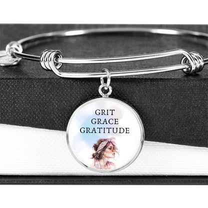 Grit, Grace, Gratitude, Positive Affirmation Engravable Charm Bangle