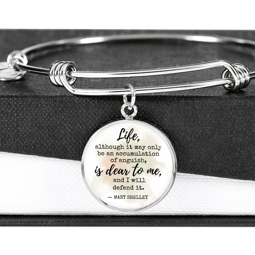 I Will Defend It, Mary Shelley Quote, Engravable Charm Bangle