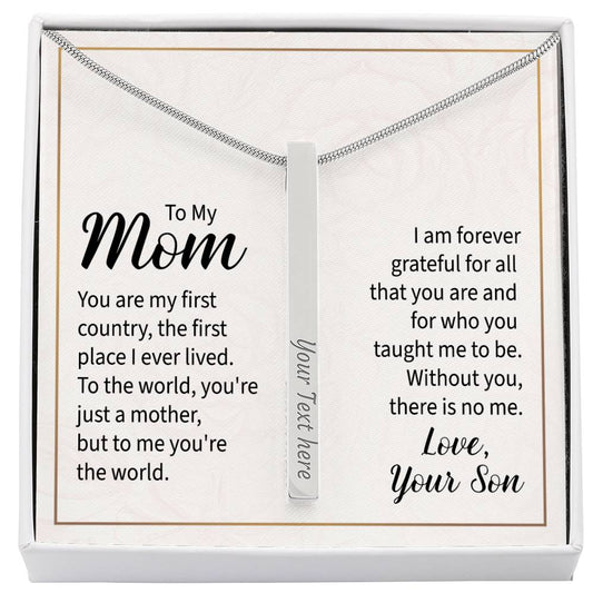 To My Mom Gift, You are My First Country, 4 Sided Custom Engraved Bar Necklace