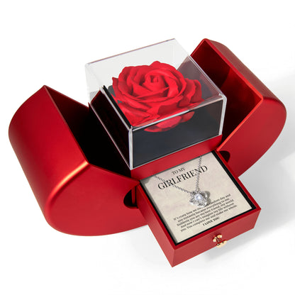 To My Girlfriend Gift, My World, Forever Love Necklace with Red Heart Rose Box