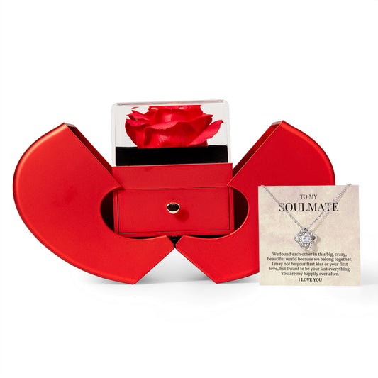 To My Soulmate Gift, Beautiful World, Forever Love Necklace with Red Heart Rose Box