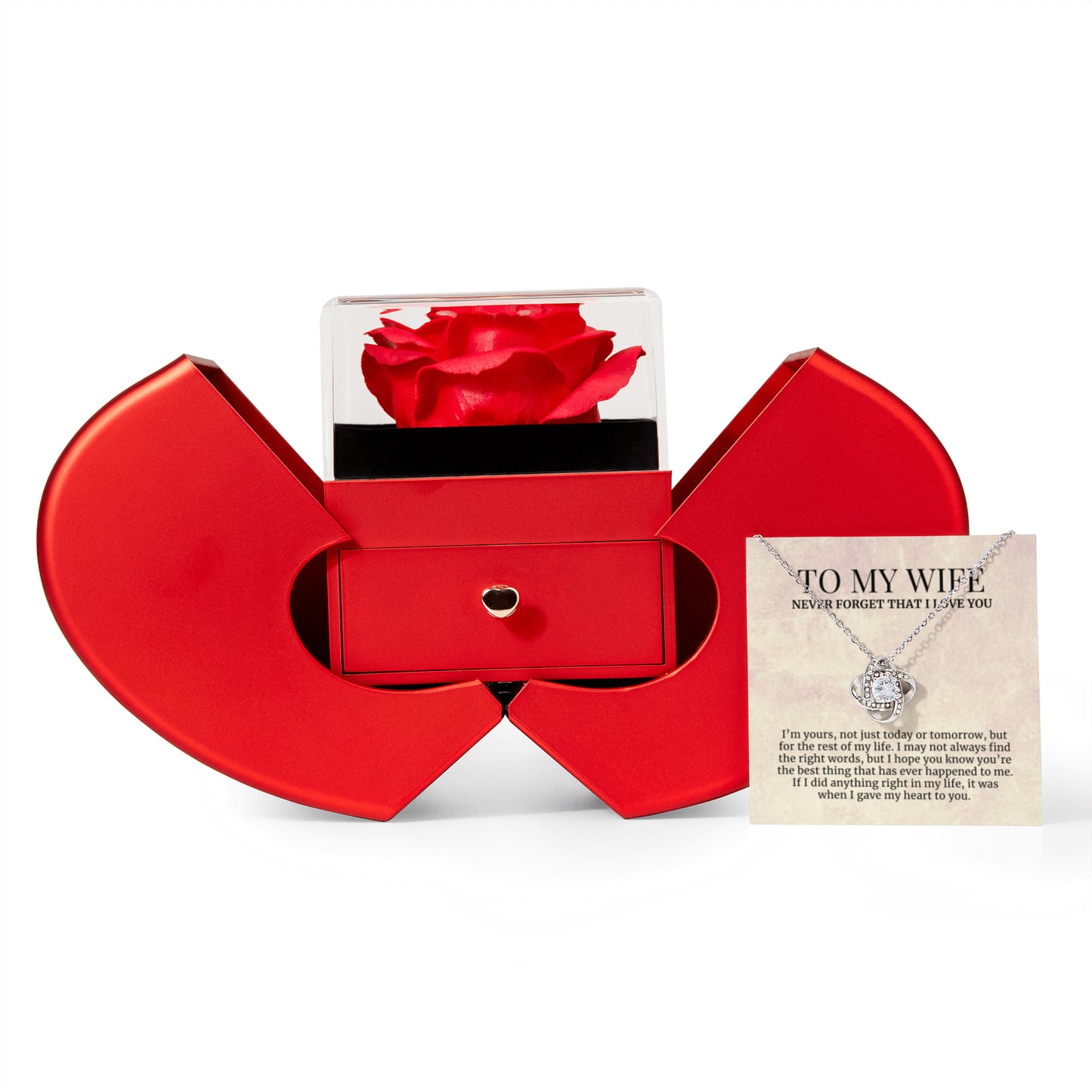To My Wife Gift, Not Just Today, Forever Love Necklace with Red Heart Rose Box