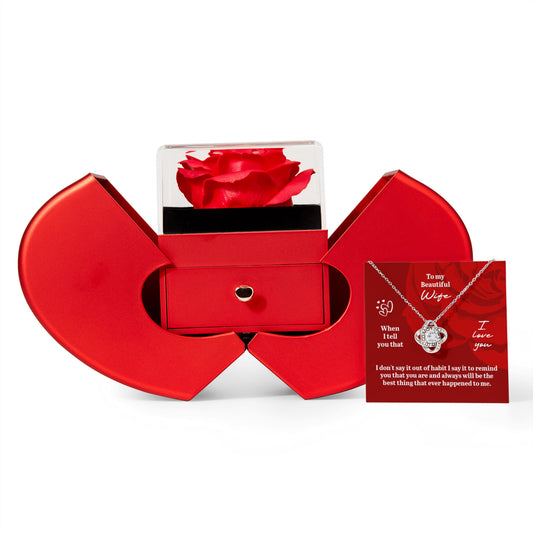 To My Wife Gift, When I Tell You That , Love Knot Necklace with Red Heart Rose Box