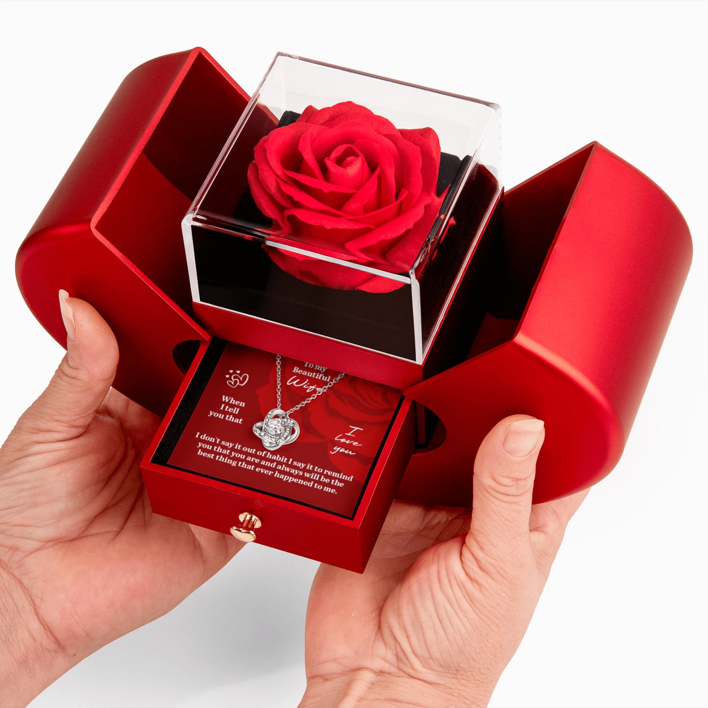 To My Wife Gift, When I Tell You That , Love Knot Necklace with Red Heart Rose Box