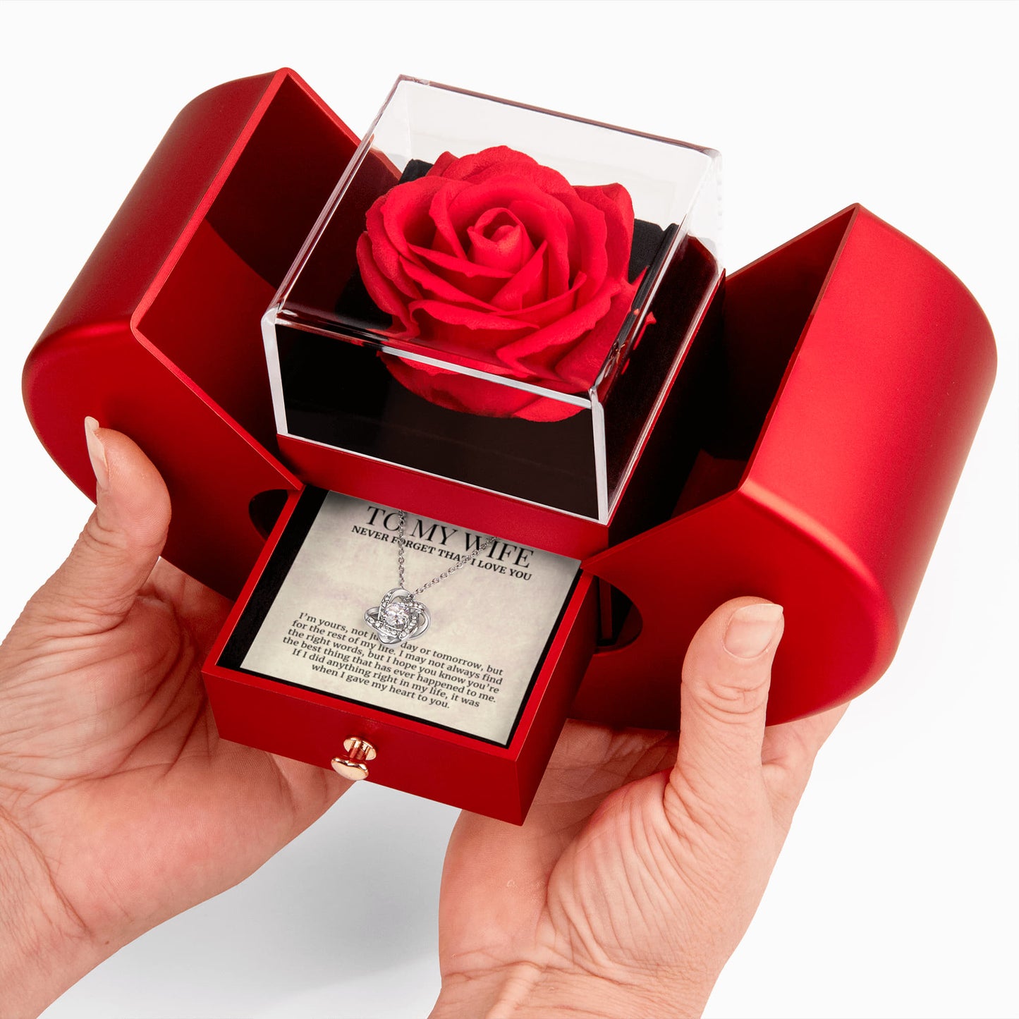 To My Wife Gift, Not Just Today, Forever Love Necklace with Red Heart Rose Box