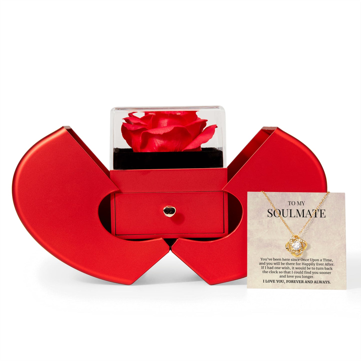 To My Soulmate Gift, Once Upon a Time, Forever Love Necklace with Red Heart Rose Box