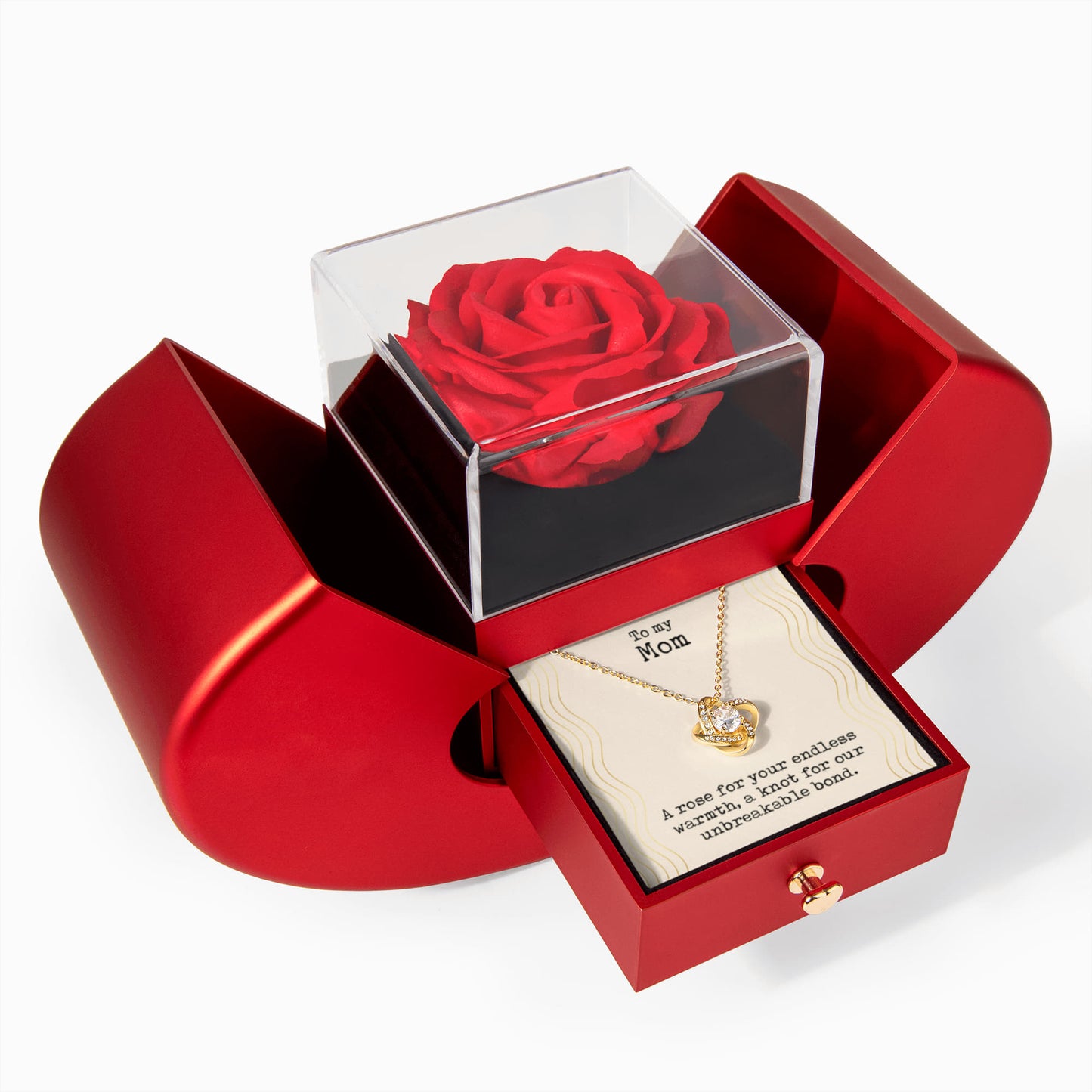 To My Mom Gift, A Rose For Your Warmth Message, Love Know Necklace in Red Heart Rose Box