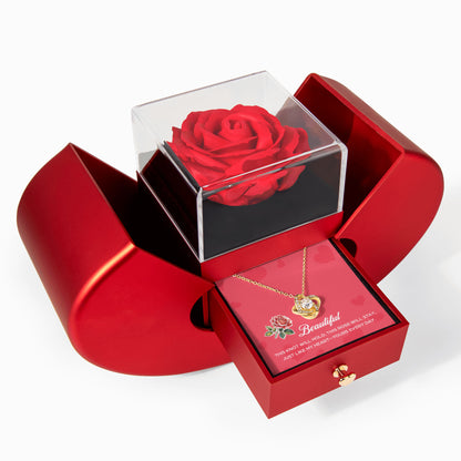Romantic Gift For Girlfriend, This Knot Will Hold Message, Love Knot Necklace with Red Heart Rose Box