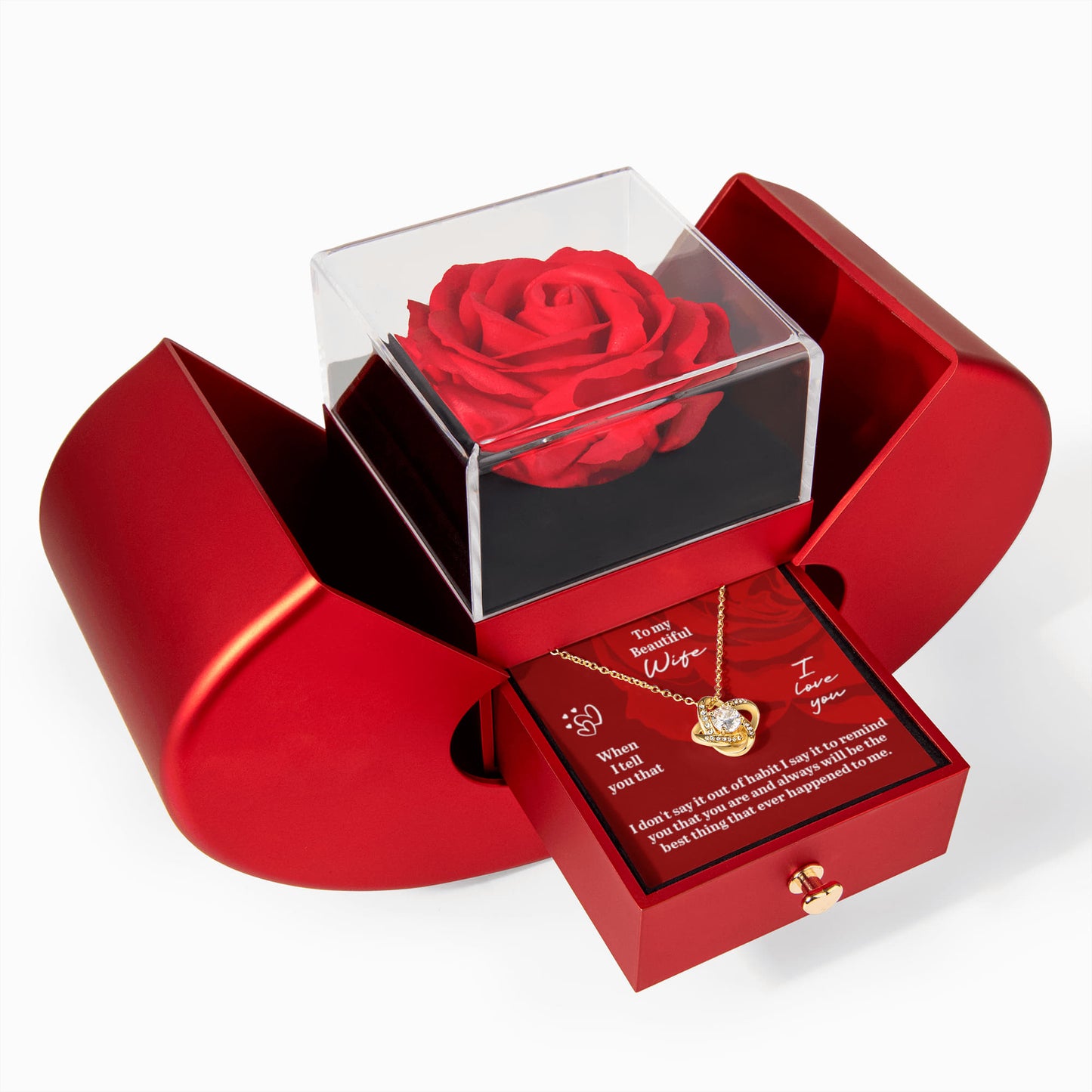 To My Wife Gift, When I Tell You That , Love Knot Necklace with Red Heart Rose Box
