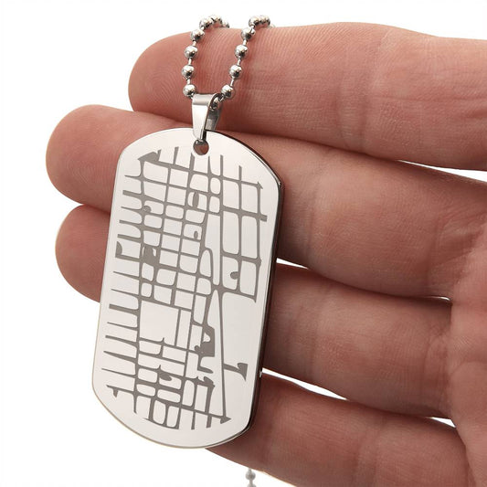 Where We Met Necklace, Personalized Location Engraved Map Dog Tag Military Pendant for Him