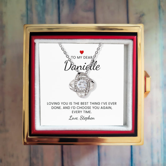 Loving you is the Best Thing, Personalized Romantic Message Love Knot Necklace with Rotating Rose Box B0F57996BF