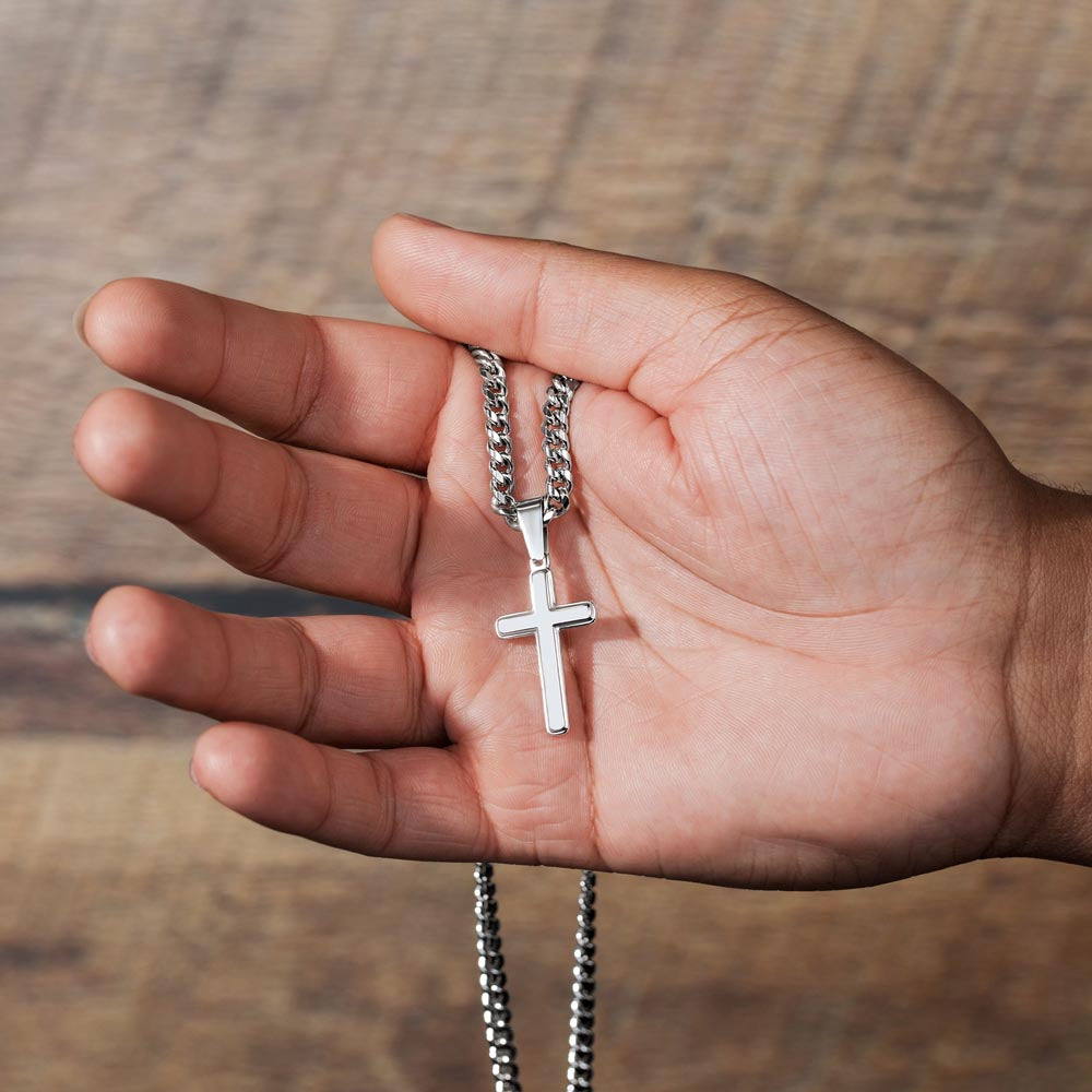 To my Amazing Son, Guided by God's Plan, Cross Pendant with Cuban Link Chain Necklace