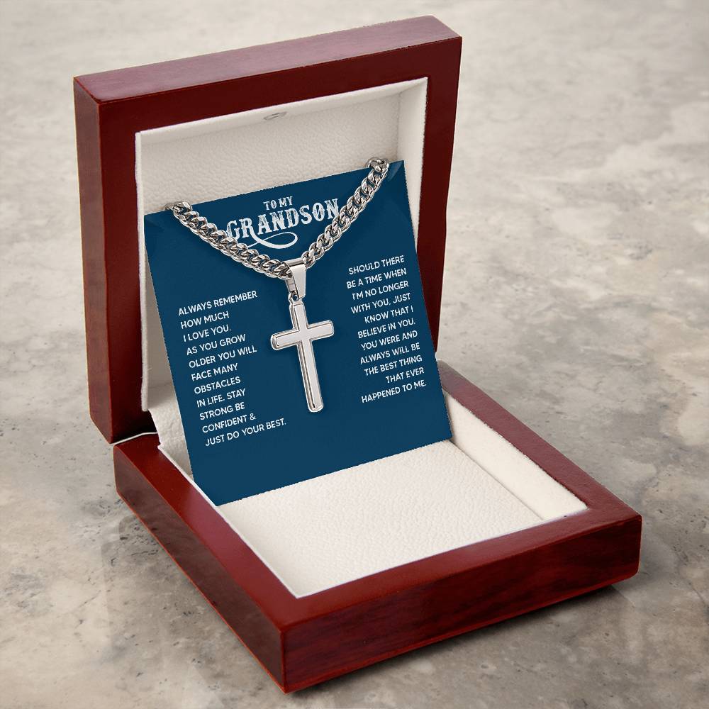 To My Grandson Gift, Always remember How Much I Love You, Cuban Chain Cross Necklace