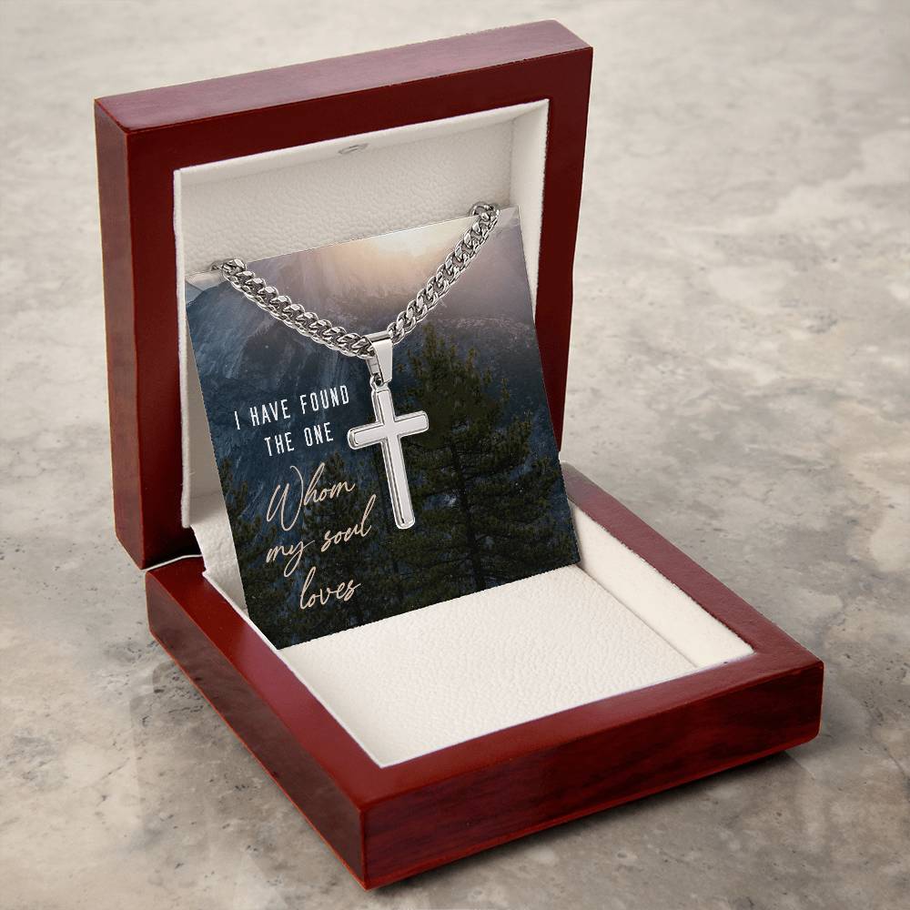 I Have Found the One Whom My Soul Loves, Men Cuban Chain Cross Necklace