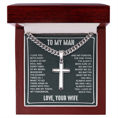 To My Man Gift, I Love You with Every Ounce, Cuban Chain Cross Necklace