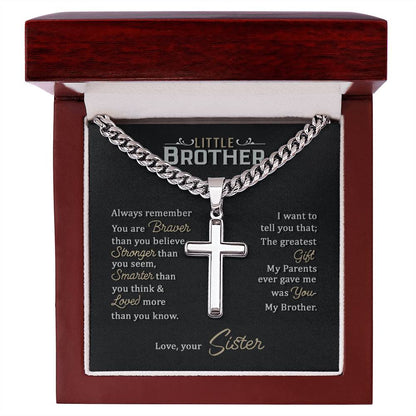 Little Brother Gift, Love Your Lord with all Your Strength, Cuban Chain Cross Necklace