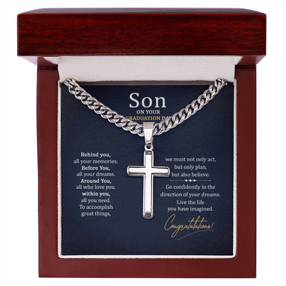To My Son Gift on Your Graduation Day, Cuban Chain Cross Necklace