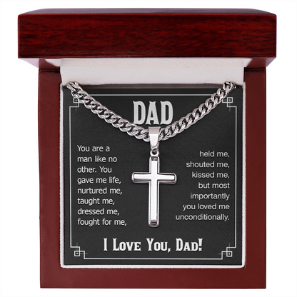 Gift For Dad, You Are a Man Like No Other, Cuban Chain Cross Necklace