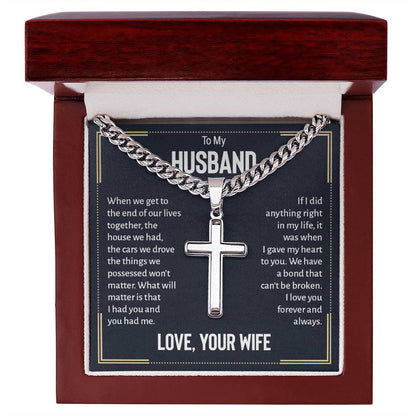 To My Husband Gift, When We Get to the End, Cuban Chain Cross Necklace