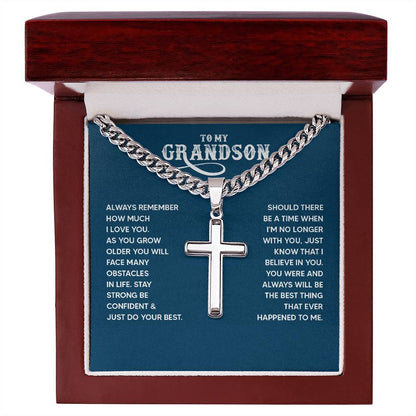 To My Grandson Gift, Always remember How Much I Love You, Cuban Chain Cross Necklace