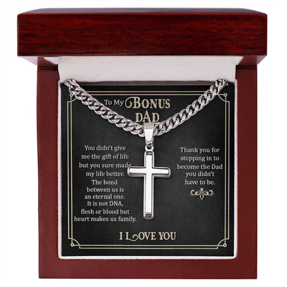 To my Bonus Dad Gift, Men Cuban Chain Cross Necklace