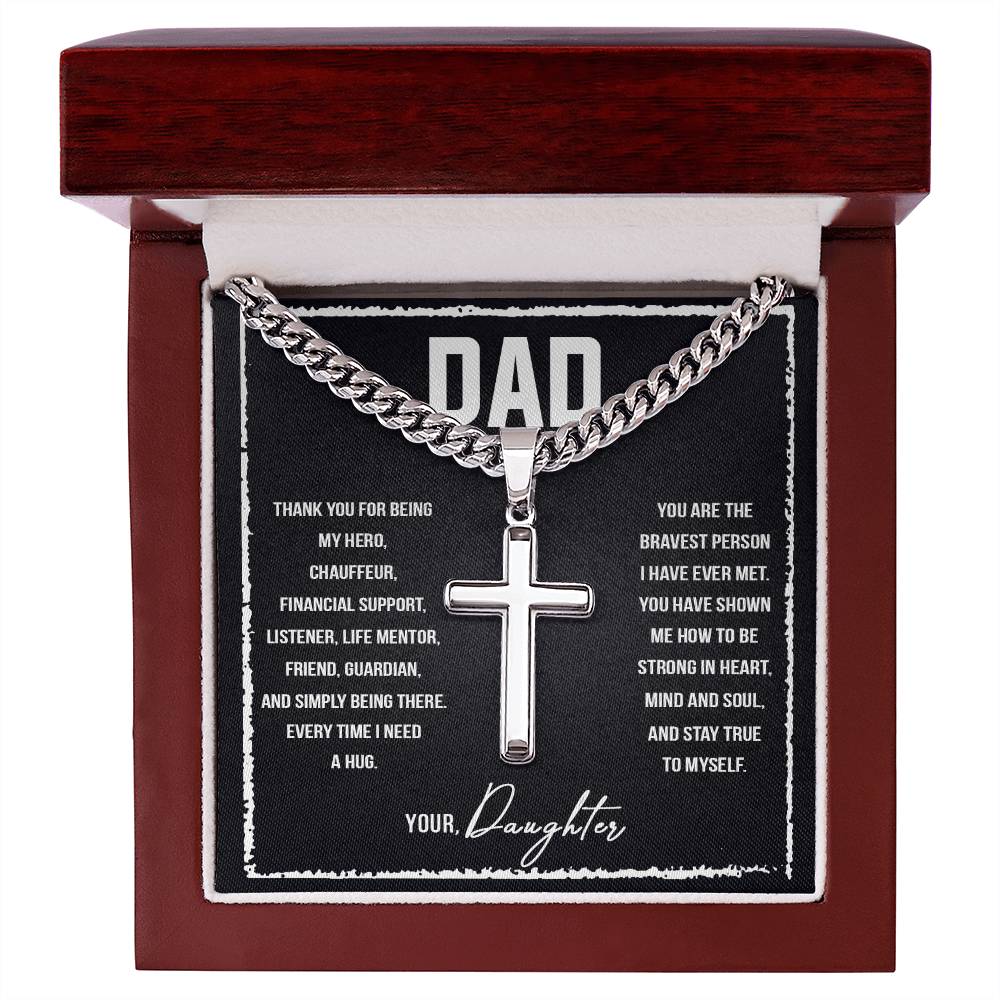 To My Dad Gift, I Love You So Much, Men Cuban Chain Cross Necklace