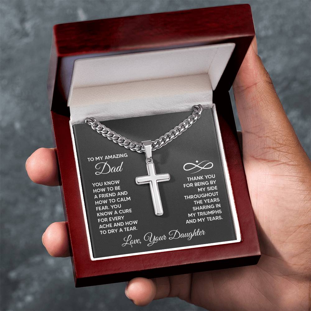 To My Amazing Dad, You Know How to be a Friend, Cuban Chain Cross Necklace
