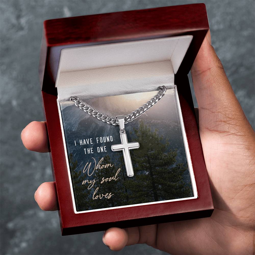 I Have Found the One Whom My Soul Loves, Men Cuban Chain Cross Necklace